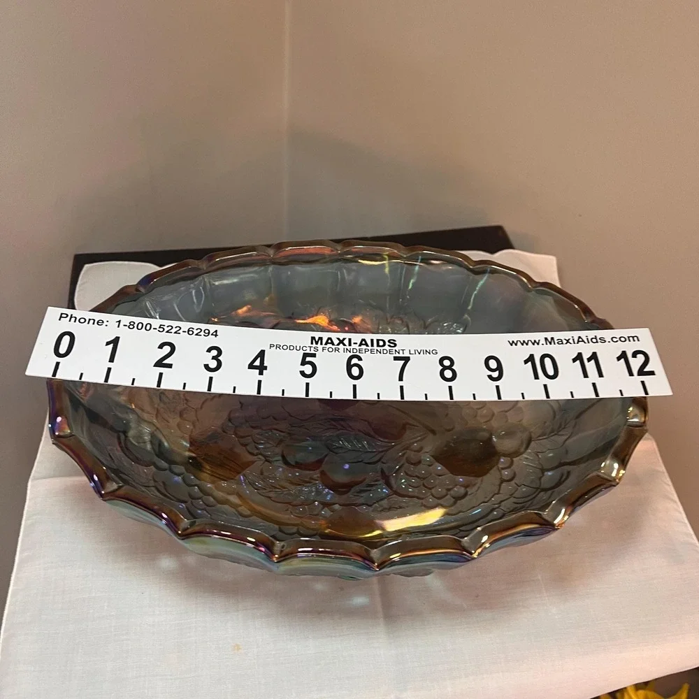 Vintage Carnival Glass Blue Iridescent Footed Fruit Bowl Harvest Pattern 12